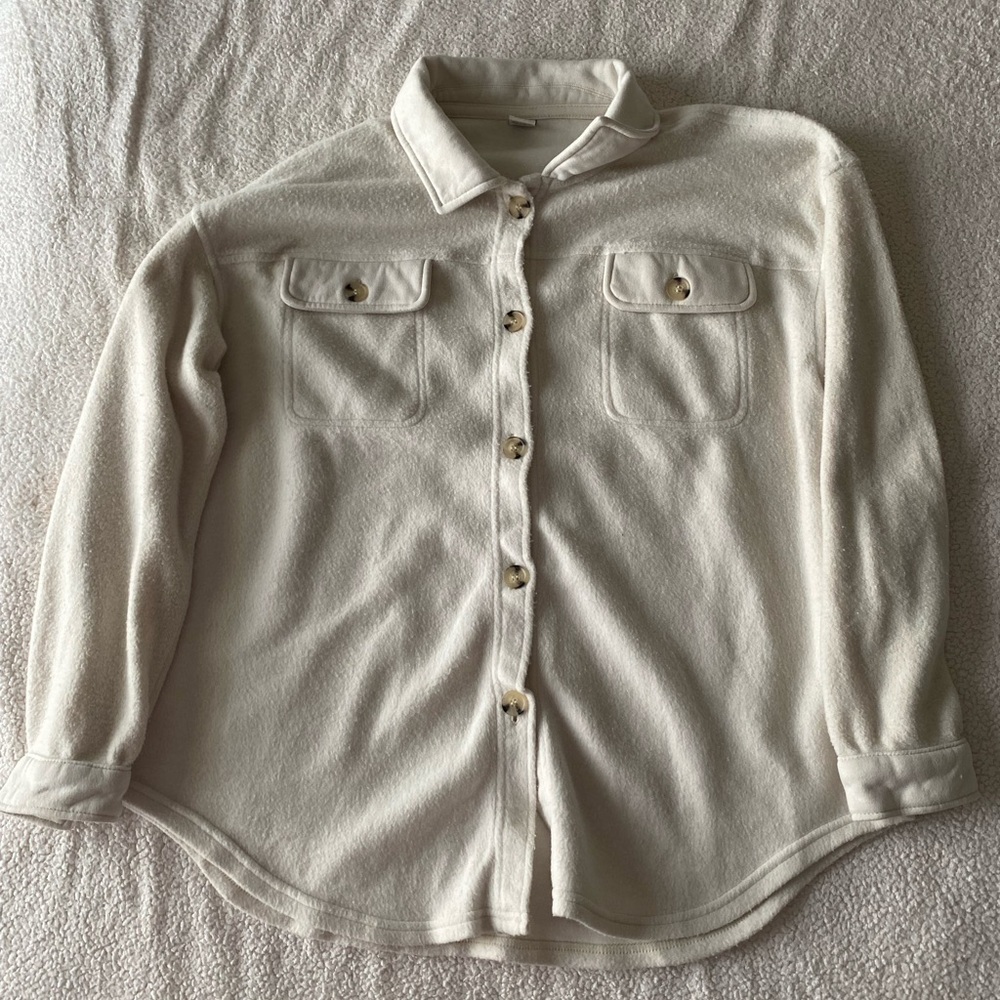 Wonderly Cream Fleece Shacket Button Up Jacket Size L
